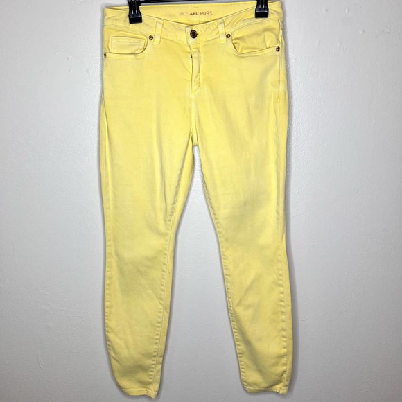 Michael Kors Izzy Skinny Jeans 6 Yellow Mid Rise Ankle Denim Spring Pants Summer - Picture 2 of 9